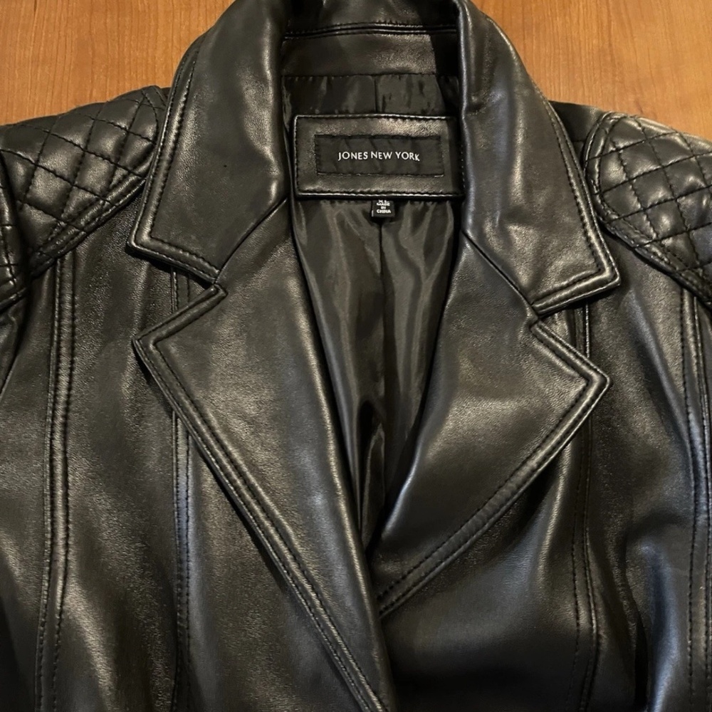 Jones New York Women’s Leather Jacket XL Black Genuine Leather Classic Coat - Picture 5 of 8